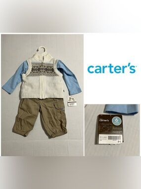 🆕CARTER’S - 6M - NWT - INFANT BOYS 3PC FAIRISLE KNIT VEST SET